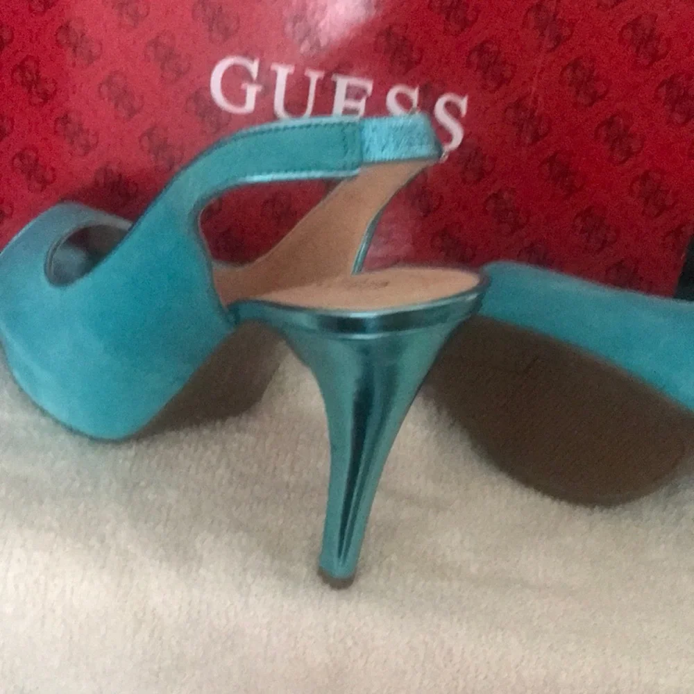 GUESS Turquoise Peep-Toe Slingback Platform Heels